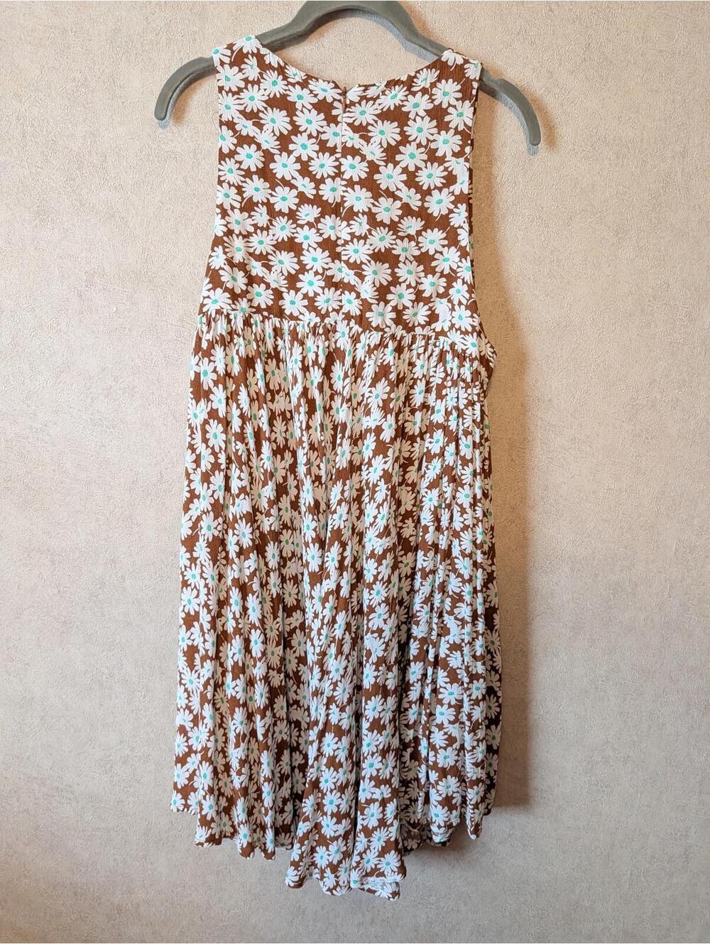 FREE PEOPLE brown white daisy printed floral mini dress sz 10 - Picture 4 of 4